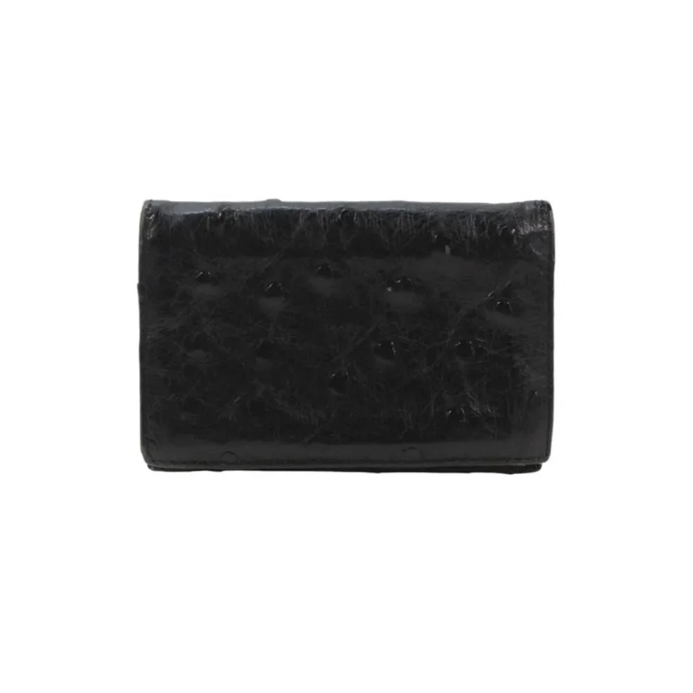 Lorenzi Unisex Black Ostrich Skin Bi Fold Card Holder Wallet 3